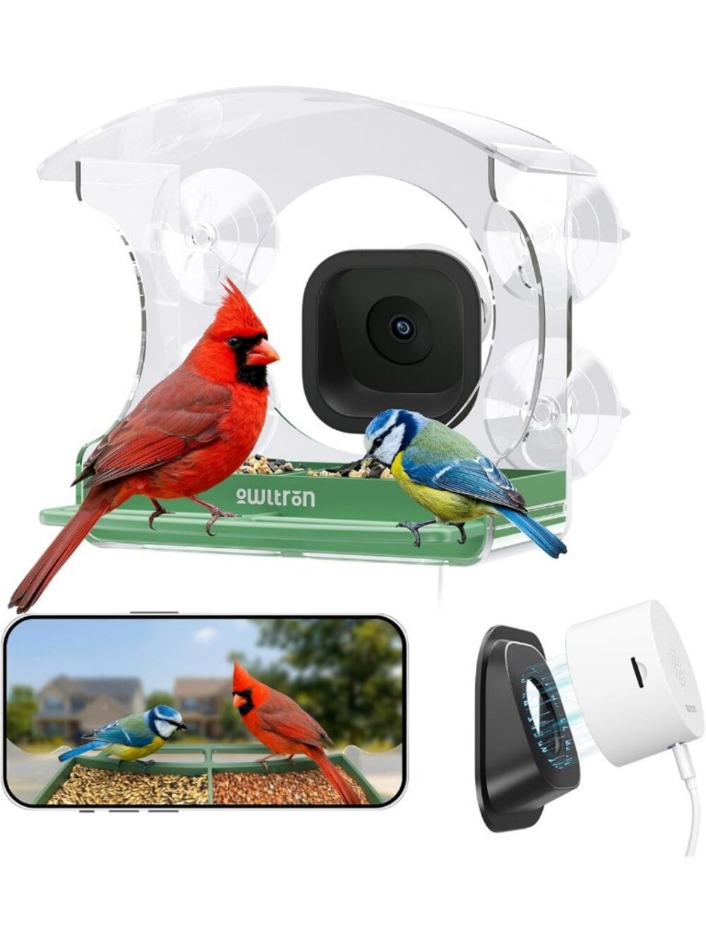 2K Window Bird Feeder with Camera - AI Bird Identification & Live View, Perfect
